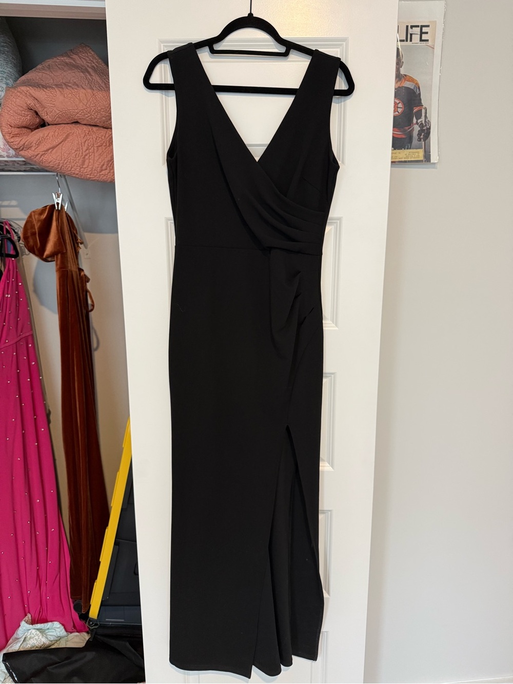 Sleeveless Black V-Neck Maxi Dress with Side Slit
